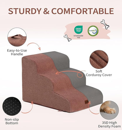 Made4Pets Dog Stairs Ramp for High Bed 22.8" H, 5-Step Pet Stairs for Bed Couch Sofa Climbing, 35D Foam Pet Steps for Small Dogs and Cats, Non-Slip Bottom Dog Steps, Brown