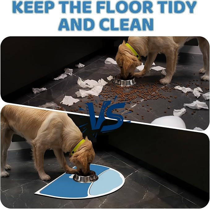 Absorbent Dog Mat for Food And Water, 24''x16'' Non Slip Rubber Base Cat Feeding Mat, Anti-Scratch Cat Mats for Food Bowls for Floors, Large Dog Mat For Bowls Designed for Multiple Pets Families, Blue