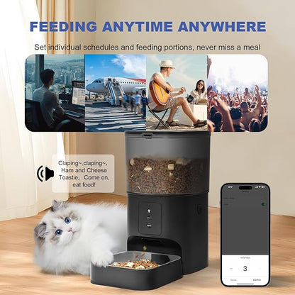 ANDOLL HOME 2.4G Automatic Cat Feeder, 4L WiFi Food Dispenser with 10s Voice Recorder, Pet Feeder up to 10 Meals per Day, Timed Cat Feeder with Dry Food Sealed Ring