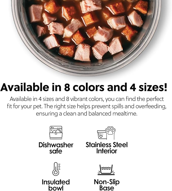 Thermocool Insulated Stainless Steel Pet Bowl - 16 Oz (Medium) Non-Slip Feeding Dish Reduces Sliding & Spills, Keeps Water Cold & Food Warm, Dishwasher Safe (Purple)