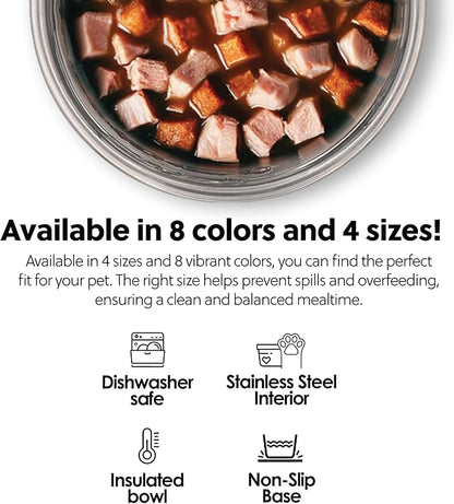 Thermocool Insulated Stainless Steel Pet Bowl - 16 Oz (Medium) Non-Slip Feeding Dish Reduces Sliding & Spills, Keeps Water Cold & Food Warm, Dishwasher Safe (Purple)