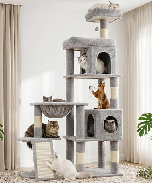 68 Inches Heavy Duty Cat Tree for Indoor Cat, Big Cat Tower with Sisal Scratching Posts and Top Perch, Large Platform for Adult Cats, PMT02GY, Grey