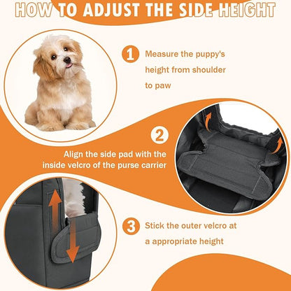 Dog Purse Carrier for Small Dogs Under 10 lbs with Pockets Adjustable Soft Sided Pad Extendable Dog Carriers Tote for Puppies with Safety Leash Clip for Travel Shopping (Dark Gray)