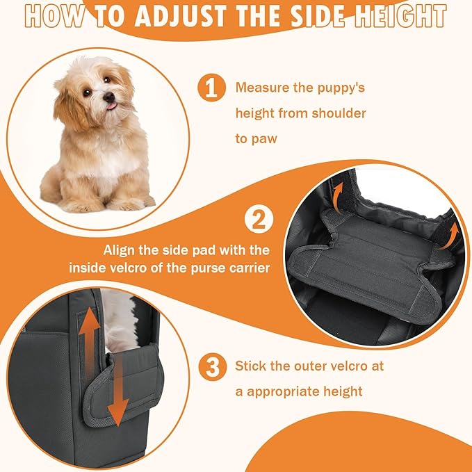 Dog Purse Carrier for Small Dogs Under 10 lbs with Pockets Adjustable Soft Sided Pad Extendable Dog Carriers Tote for Puppies with Safety Leash Clip for Travel Shopping (Gray)