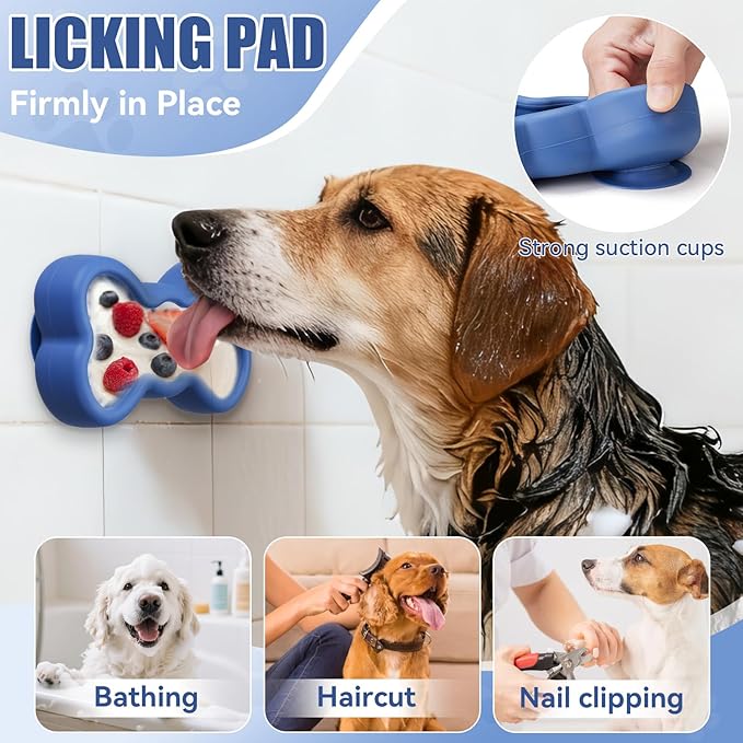 Lick Mat for Dogs, Animire Anti-Spilled Bow Tie Lick Bowls for Anxiety Relief, Silicone Slow Feeder Licking Pad with Suction Cups, Freezeable Dog Enrichment Toy for Boredom(Dark Blue,L)
