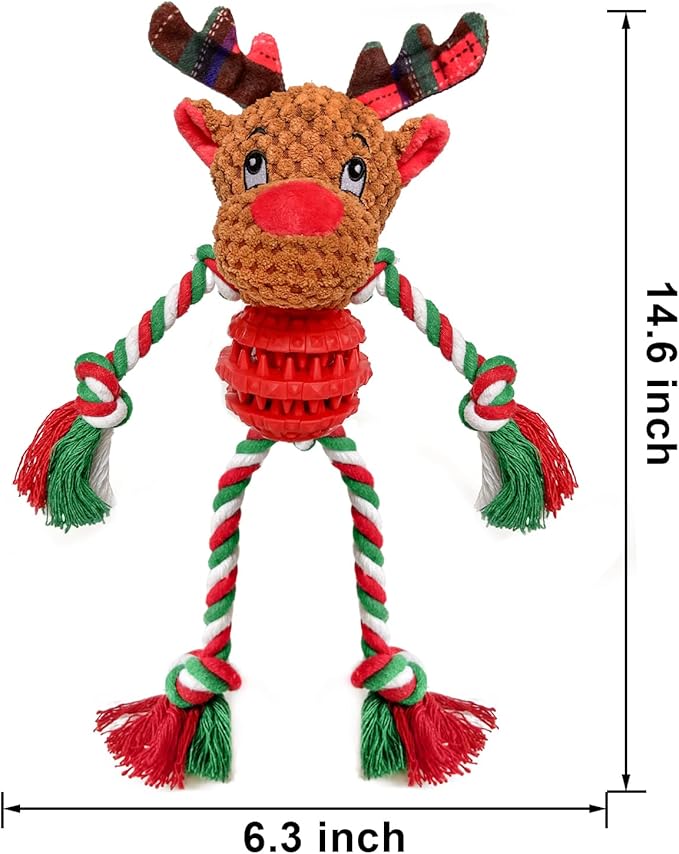 Dog Christmas Toys for Small Medium Large Dogs, Squeaky Plush Dog Toys + Interactive Dog Toys + Dog Rope Toys Multi Function Cute Reindeer Puppy Toys for Christmas