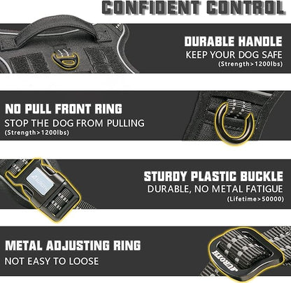 Auroth Tactical Dog Harness for Large Dogs No Pull Adjustable Pet Harness Reflective Working Training Easy Control Pet Vest Military Service Dog Harnesses Black XL