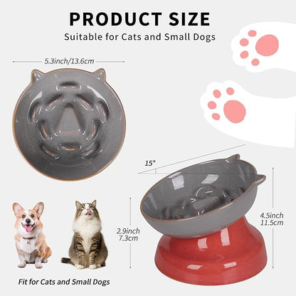 Ceramic Slow Feeder Dog Bowl, Elevated Maze Food Dish with Heavy Base, Anti Choking & Reduce Bloating, Raised Feeding Bowl for Small Medium Dogs (Grey)