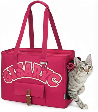 Dog Purse Carrier for Small Dogs, Cats and Puppies – Soft-Sided Foldable Pet Travel Bag with Multi Pockets, 3-Sided Mesh & Rollable Cover for Nervous Cats, Fits Pets up to 15 lbs (Berry Red)