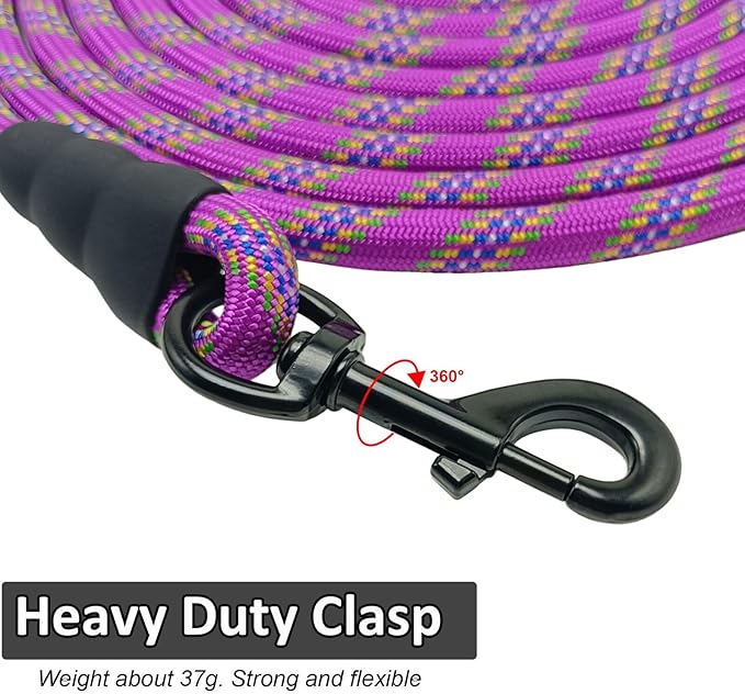 MayPaw 30ft Long Dog Leash, 6/8/10/15/20/30 FT Dog Lead Recall Training, Soft Padded Handle Thick Nylon Rope Leash for Large Medium Dogs Pets (30ft * 1/2", Purple)