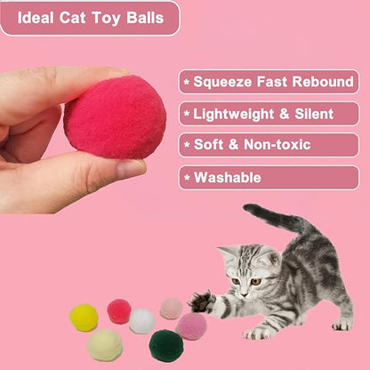 Cat Toy Pom Pom Balls, Soft Plush Balls for Interactive Play & Pet Training, Lightweight Polyester Toys for Indoor Cat(50-Pack 1.6-Inch)
