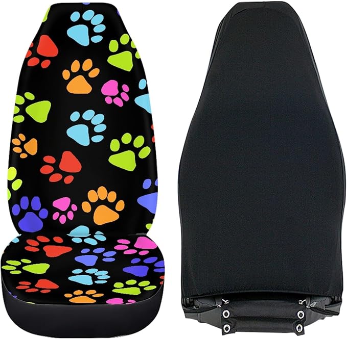 Dreaweet Cute Colorful Puppies Dog Paw Print Seat Covers for Cars Auto Car Accessories for Women Funny Front Seat Cover for Truck Sedan SUV Gift