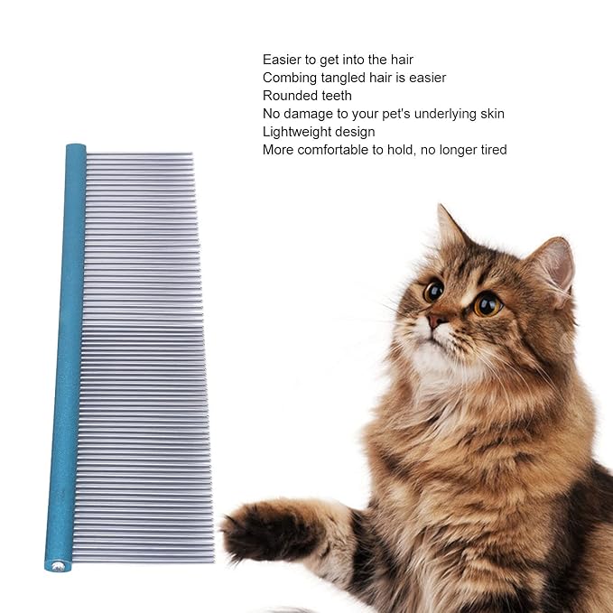 Greyhound Comb For Dogs, Metal Comb For Dogs Metal Dog Comb Cat Comb For Removing and Knots Dog Combs with Rounded Ends Grooming Tool For Long Short Haired Dog (Blue
