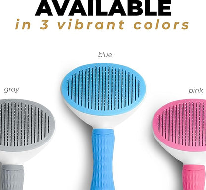 Dog & Cat Brush, Soft Self Cleaning Slicker Brush, Skin-Friendly Upgraded Dog Brush for Shedding, Massaging, and Grooming – Perfect for Long & Short Coats (Gray)
