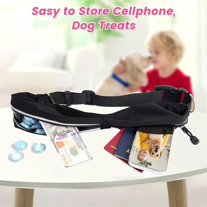 Caudblor Waist Leash for Medium Large Dog Walking, Bungee Hands Free Leash with Zipper Pouch, Around The Waist No Pull Running Dog Belt, Padded Handle Jogging No Hands Heavy Duty