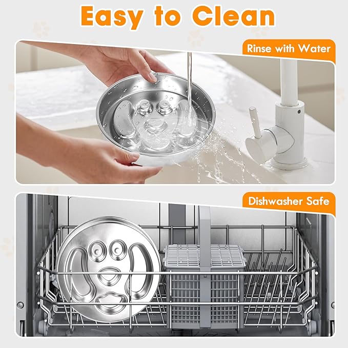 Stainless Steel Slow Feed Dog Bowl, 2 Pack Metal Slow Feeder Dog Bowls & Lick Bowl Plate, 2 Cups Double-Sided Non-Slip Small Medium Fast Eaters Puppy Puzzle Maze Slow Eating Dish for Dry Wet Raw Food