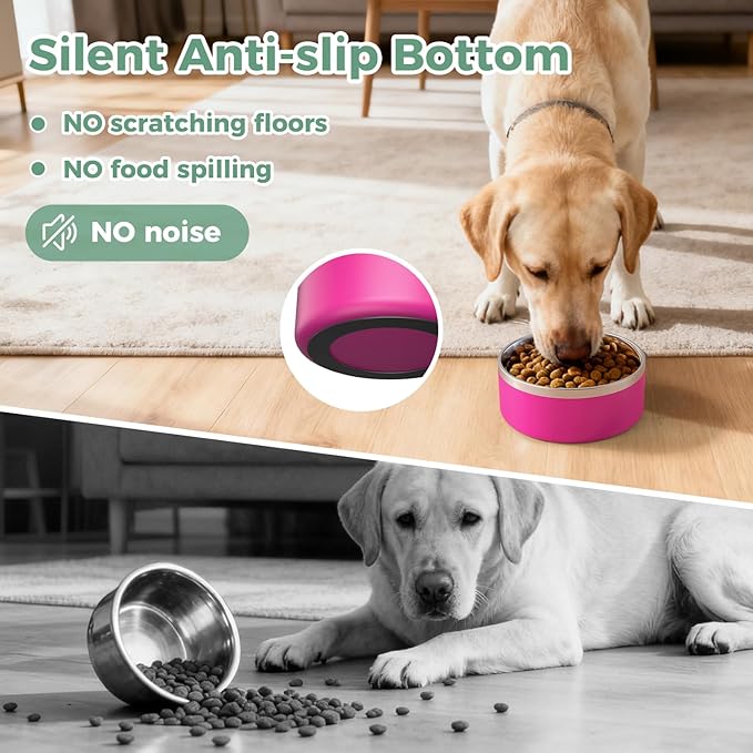 LIHONG Stainless Steel Dog Bowls for Small Medium Sized Dogs Non Slip,Insulated Dog Bowl,Pet Bowl for Food and Water,Rustproof(40oz,Pitaya Pink)