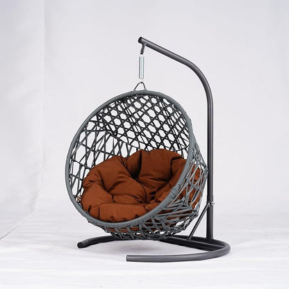 Cat Swing Bed with Stand & Cushion Indoor Outdoor, Cat Egg Chair with Rattan Wicker Appearance, Indoor Hanging Swinging Hammocks Cats Bed for Cat, Dogs, and Small Animals (Brown)