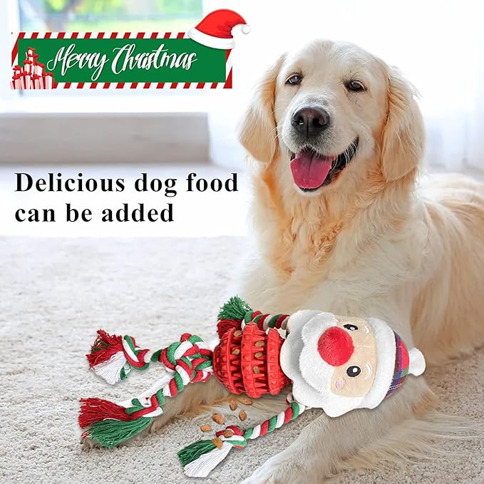 Dog Christmas Toys for Small Medium Large Dogs, Squeaky Plush Dog Toys + Interactive Dog Toys + Dog Rope Toys Multi Function Cute Santa Puppy Toys for Christmas
