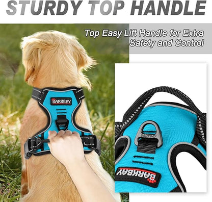BARKBAY No Pull Dog Harness Front Clip Heavy Duty Reflective Easy Control Handle for Large Dog Walking(Blue,XL)