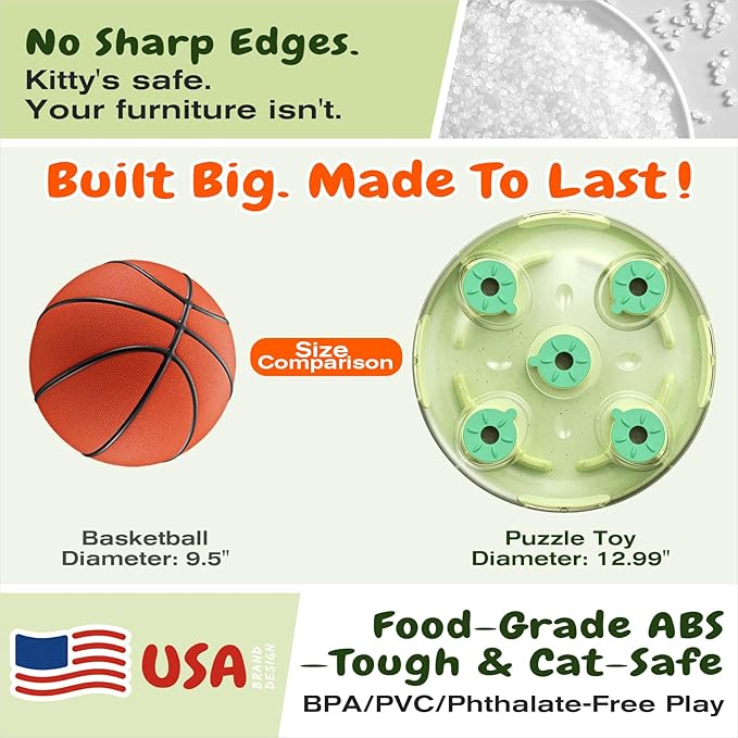 KADTC 2 Ways to Play - Large Size Cat Treat Puzzle Toy U.S. Brand & Design Foraging Balls for Indoor Cats Puzzles Feeder Kitten Stimulating Enrichment Slow Feeding Toys Interactive Brain-Teasing Game