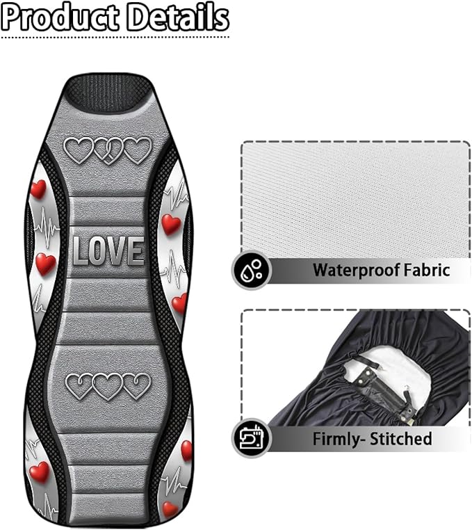 Love Heart Automobile Seat Cover Universal Seat Covers for Front Seat Waterproof Elastic Polyester Car Seat Covers Suitable for Cars, SUV and Trucks