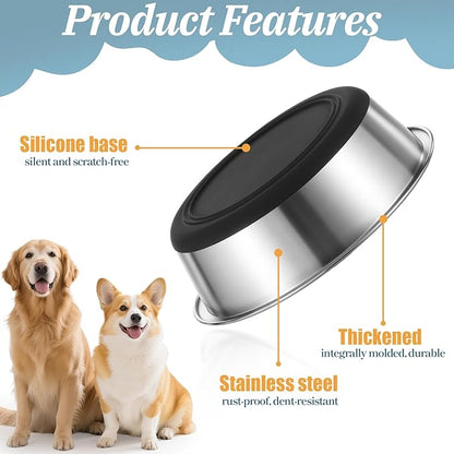 3 Pack Stainless Steel Dog Bowls, 64oz/3 Cups Silicone Base Anti-Slip Dog Metal Bowls, Food and Water Pet Bowls for Small, Medium Dogs and Cats, Dishwasher Safe