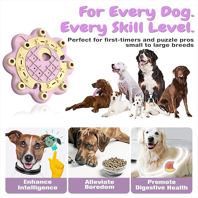 KADTC 3 Levels of Step-by-Step Challenge,Beginner to Advanced Dog Puzzle Toys,U.S. Brand,Design Treat Puzzles for Small Medium Large Dogs Mental Stimulation Enrichment Food Slow Feeder Puppy Pink Toy