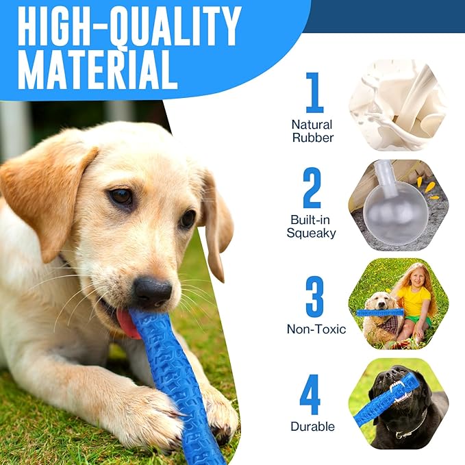 Dog Squeaky Toys Interactive Dog Toys for Aggressive Chewers Tough Rubber Chew Toys for Medium/Large Breed, Indestructible Puppy Chew Toys for Teething (Blue)
