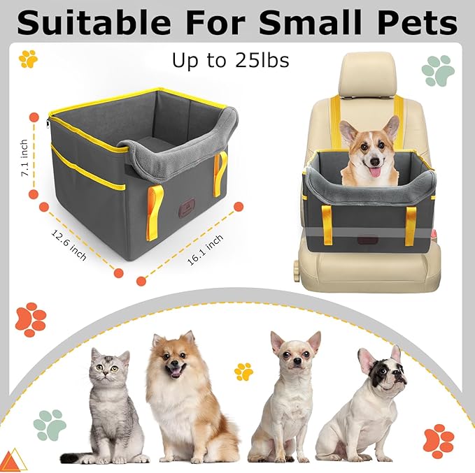 Dog Car Seat for Small Dogs, Fuzzy Dog Car Seat Up to 25lbs Stable, Waterproof, Foldable with Clip-On Safety Leash, Pet Booster Seat Suitable for Front and Rear Seats