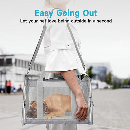 Cat Dog Carrier for Small Medium Cats Pet Carrier Bag for Cats Puppies Portable Dog Carrier Soft Pet Travel Carrier for Pet Bag Carrier Airline Approved Dog Cat Carrier (Large, Grey)