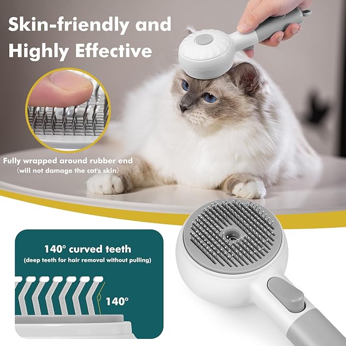 Dog Steam Brush with 2 Cleaning Modes, 3 In 1 Cat Steam Brush with Release Button and Tank, Anti-Static Cat Spray Comb for Effective Hair Removal, Rechargeable Steamy Dog Comb for Furry Pet