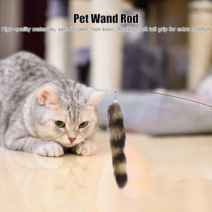 EVTSCAN Interactive Cat Feather Toys, Cat Artificial Tail Playing Sticks Toy Pet Retractable Wand Funny Rod Interactive Toy