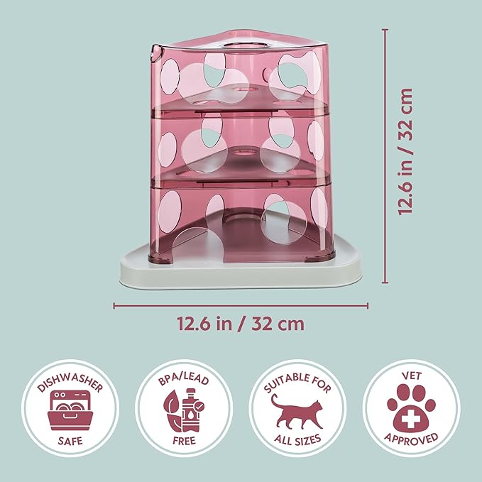TRIXIE Cheese Tower Interactive Cat Toy, Enrichment Toys for Indoor Cats, Treat Puzzle Interactive Play and Mental Stimulation, Berry