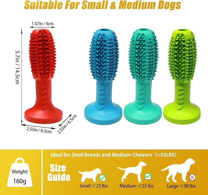 Dog Chew Toys, Interactive Suction Cup Toothbrush Chew Toy for Puppy Teething, Rubber Teeth Cleaning Stick with Treat Holder for Small and Medium Dogs (Blue)