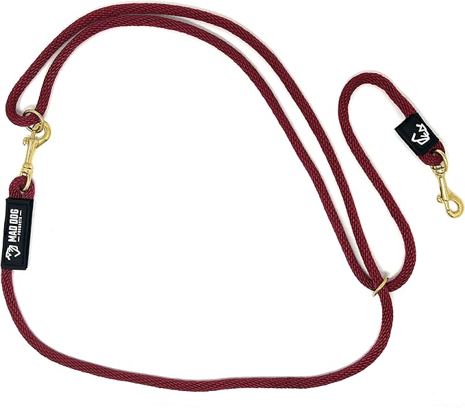 Mad Dog Products Hands Free Clip Dog Leash 3/8” x 10’ Burgundy Signature Rope – Made in USA