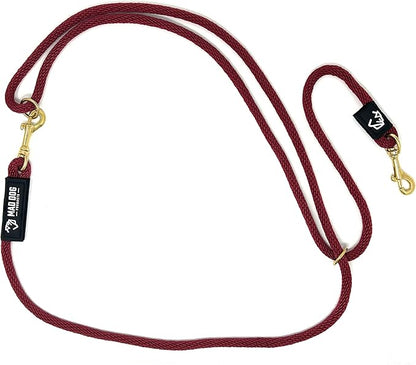Mad Dog Products Hands Free Clip Dog Leash 3/8” x 10’ Burgundy Signature Rope – Made in USA