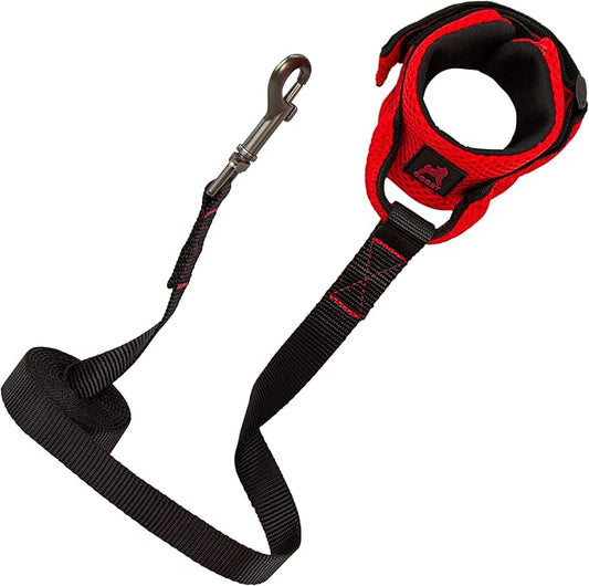 Gooby Soft Mesh Wrist Band Surfer Leash - Red, 6 FT - Comfortable Hands Free Leash with Elastic Band for Small, Medium and Large Dogs