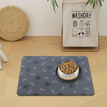 Pet Cat Dog Food Mat Non Slip Mat for Dog Water Bowl Mat Quick Dry Absorbent Cat Feeding Mat, 24 * 16.9 in, Light Grey