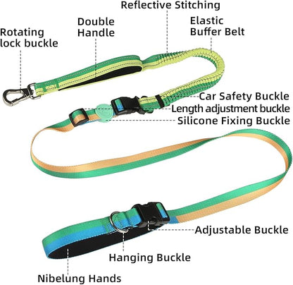 EVERKING 6-in-1 Hands-Free Dog Leash, Adjustable Elastic Reflective Nylon, Dual-Handle Shock Absorbing, 6 Feet, for Small to Large Dogs 30-150lbs (Tropical Wave)