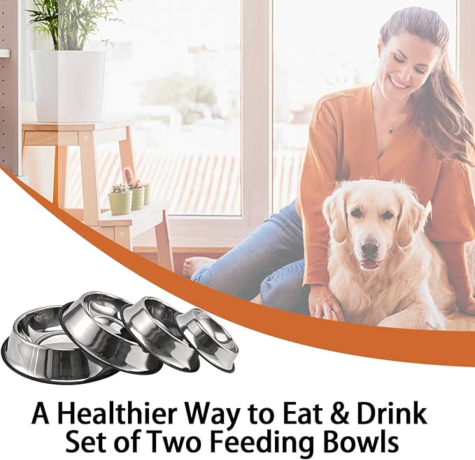 2Packs Stainless Steel Dog Bowl with Anti-Skid Rubber Base for Small/Medium/Large Pet, Perfect Dish, Pets Feeder Bowl and Water Bowl Perfect Choice for Dog Puppy Cat and Kitten (40oz)