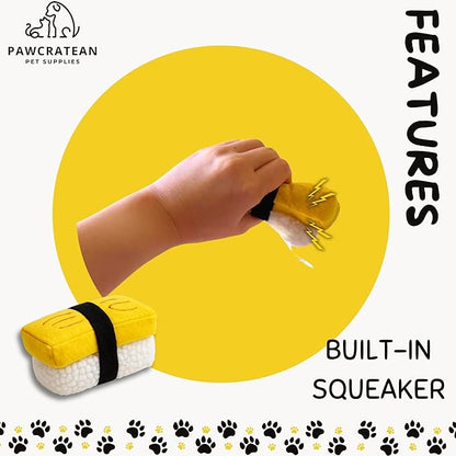 7" Squeaky Plush Toy for Puppies Small Dogs Self Etertainment Washable Soft Made [PET ONLY] (Egg Sushi)
