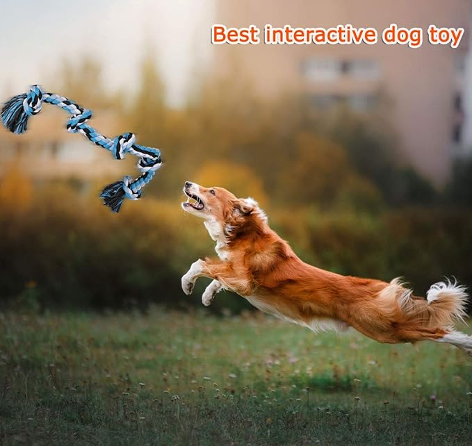 Bmag Dog Rope Toys for Aggressive Chewers, Interactive Heavy Duty Dog Toys for Medium Large Dogs, Tough Twisted Rope Toy with 5 Knots (Blud)