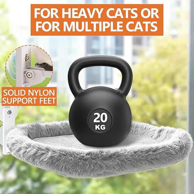 Collapsible Window Perch for Indoor Cats, Large Cats & Kittens - Equipped with a Cat-Catching Stick, Solid Metal Frame, Soft Cover, Strong 4 Suction Cup Wall Mount