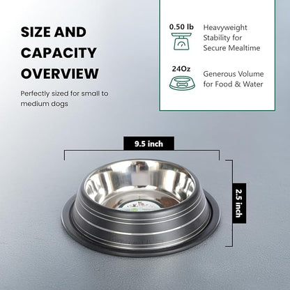 Iconic Pet 3 Cup/24 Oz Elegant Stainless Steel Color Splash Food/Water Bowl with Non Skid, Noise Free, Removable Rubber Ring - Dog/ Cat Feeding Bowl In color shade, Dishwasher Safe - Black, 2 Bowls