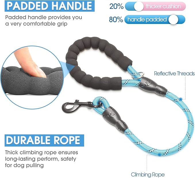 BAAPET 2/4/5/6 FT Dog Leash with Comfortable Padded Handle and Highly Reflective Threads for Small Medium and Large Dogs (2FT-1/2'', Blue)