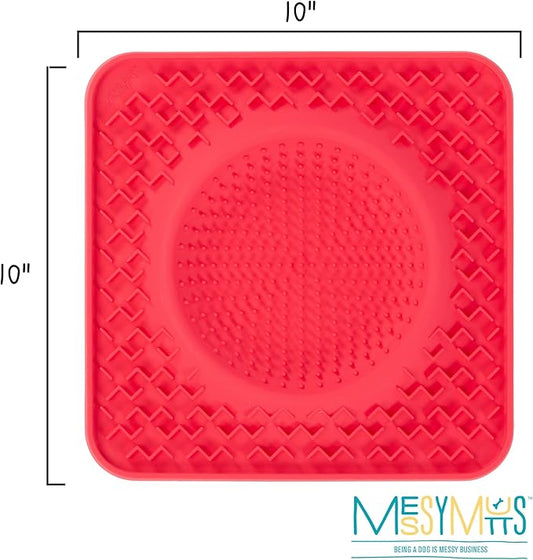 Messy Mutts Silicone Therapeutic Licking Bowl Mat | 10" x 10" | Slow Feeder Mat for Boredom & Anxiety | Lick Pad for Dogs & Cats (Watermelon)