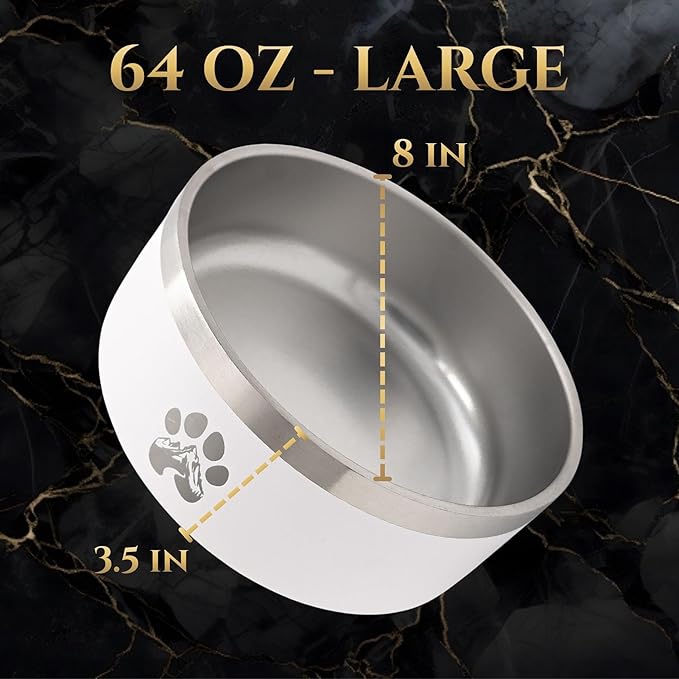 Stainless Steel Dog Bowl for Small-Large Dogs | Double Wall Insulated, Non-Slip Base Heavy Duty Water and Food Bowls for Dogs & Cats | Pet Safe BPA Free & Dishwasher Safe | 64 Oz - Black