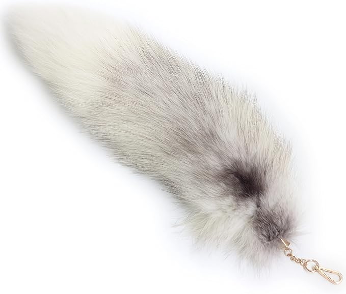 Fosrion Real Fox Tail Fur Cat Bites Toy with Three Section Retractable Carbon Fiber Rod(White, Only Tail)