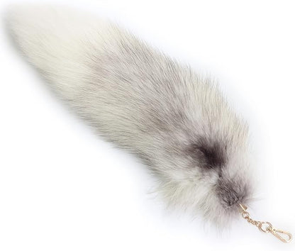 Fosrion Real Fox Tail Fur Cat Bites Toy with Three Section Retractable Carbon Fiber Rod(White, Only Tail)